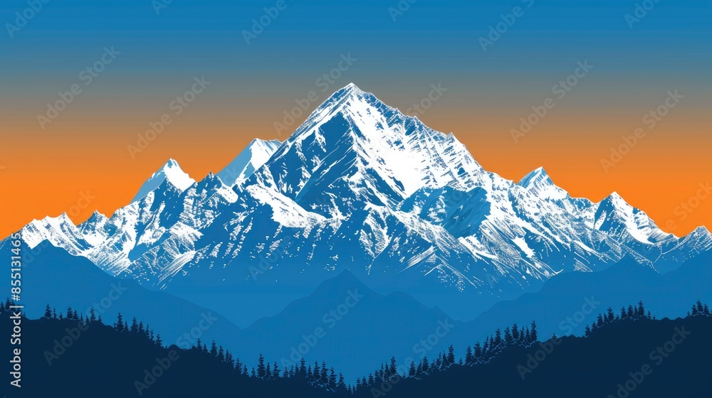 Vector illustration of multiple mountains on a teal background, simple design, flat vector graphic with white outlines, white and gray color palette, minimalistic style, high resolution Vector illustration of multiple mountains on a teal background, simple design, flat vector graphic with white outlines, white and gray color palette, minimalistic style, high resolution