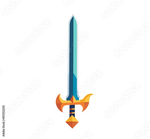 long skinny blue golden zelda game of thrones style classic retro video game style sharp tool metal blade protection security cutting weapon sword illustration art design generative ai