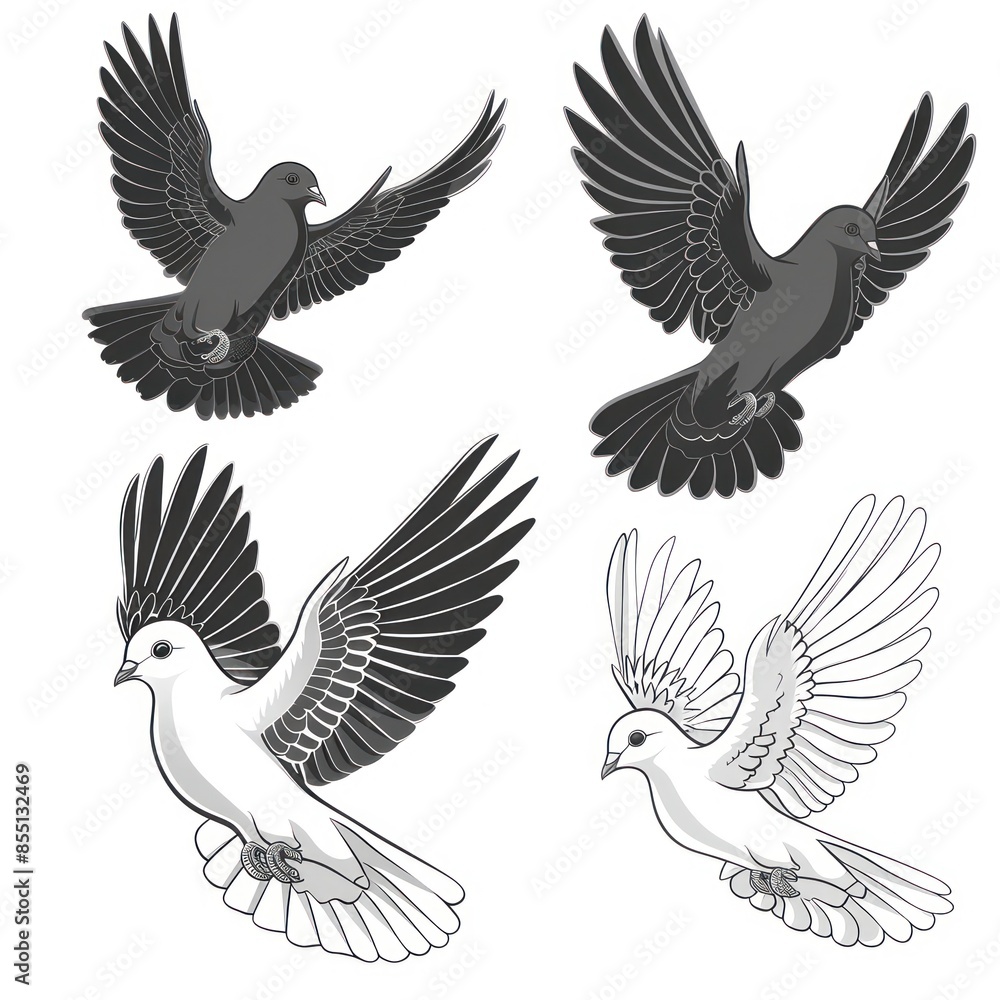 Fototapeta premium Hand Drawn Engraving Pen and Ink White Dove Flying Vintage Vector Illustration