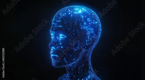 Wallpaper Mural Digital Human Face with Circuit Pattern symbolizes the fusion of humanity with technology Torontodigital.ca