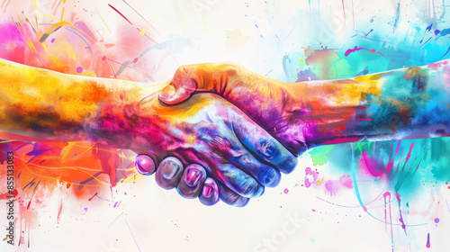 Wallpaper Mural colorful watercolor handshake painting representing partnership. Torontodigital.ca