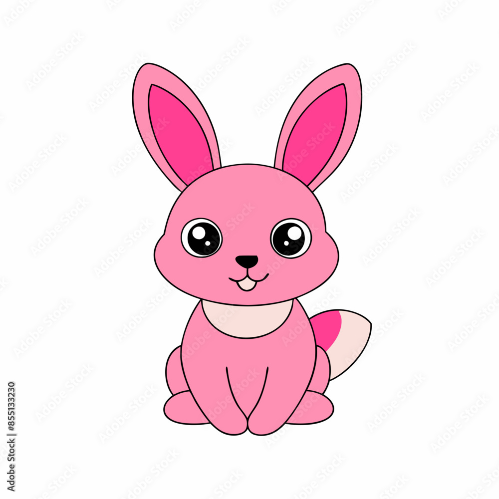 Obraz premium Adorable High Contrast Bunny Rabbit Mascot Vector Illustration on White Background.