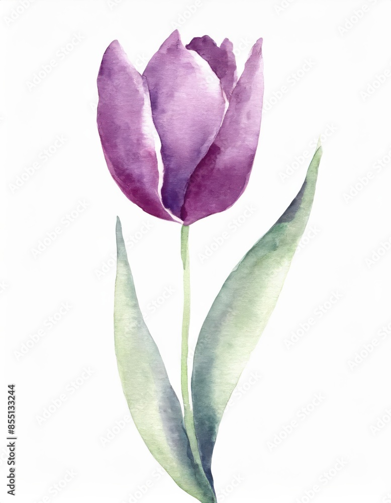 Hand drawn watercolor purple tulip flower isolated on white background Hand drawn watercolor purple tulip flower isolated on white background