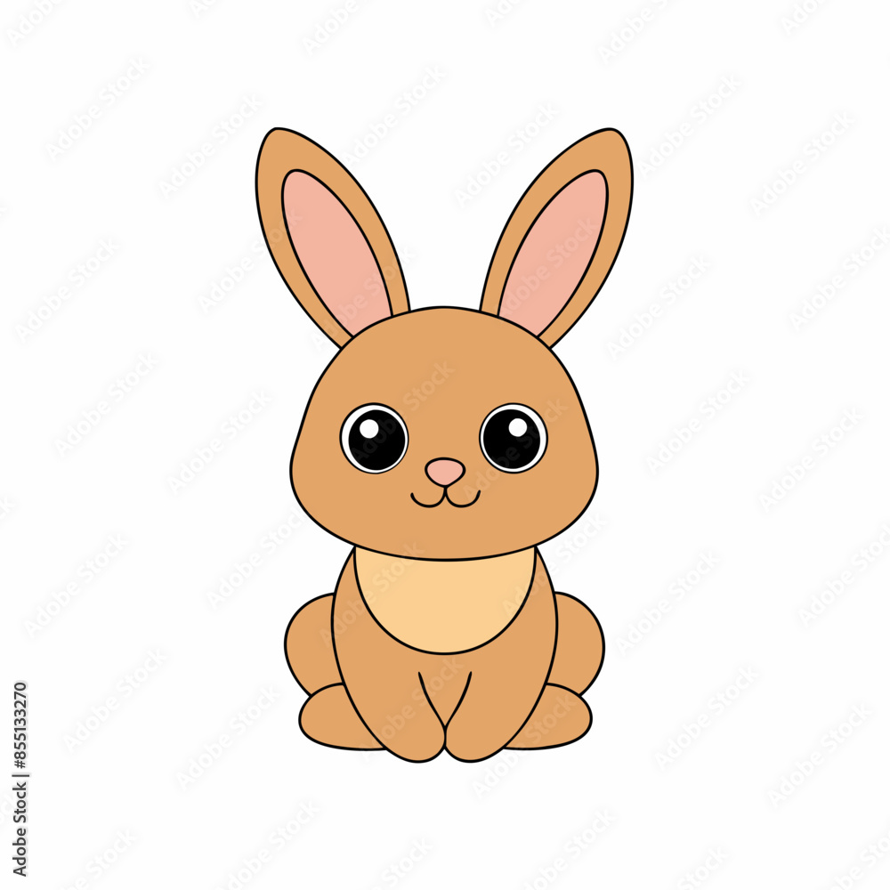 Obraz premium Adorable High Contrast Bunny Rabbit Mascot Vector Illustration on White Background.