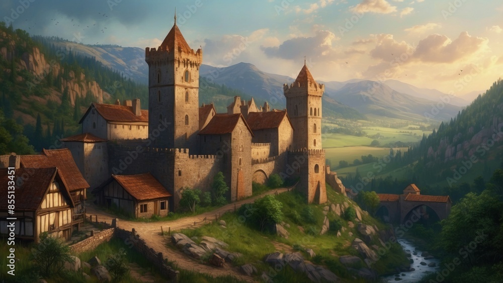Fototapeta premium Fantasy game art old castle