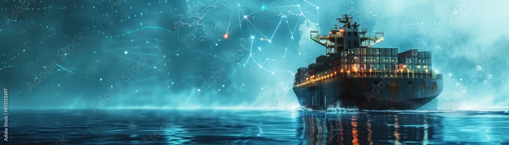 Fototapeta premium Futuristic cargo container ships utilize technology for global logistics