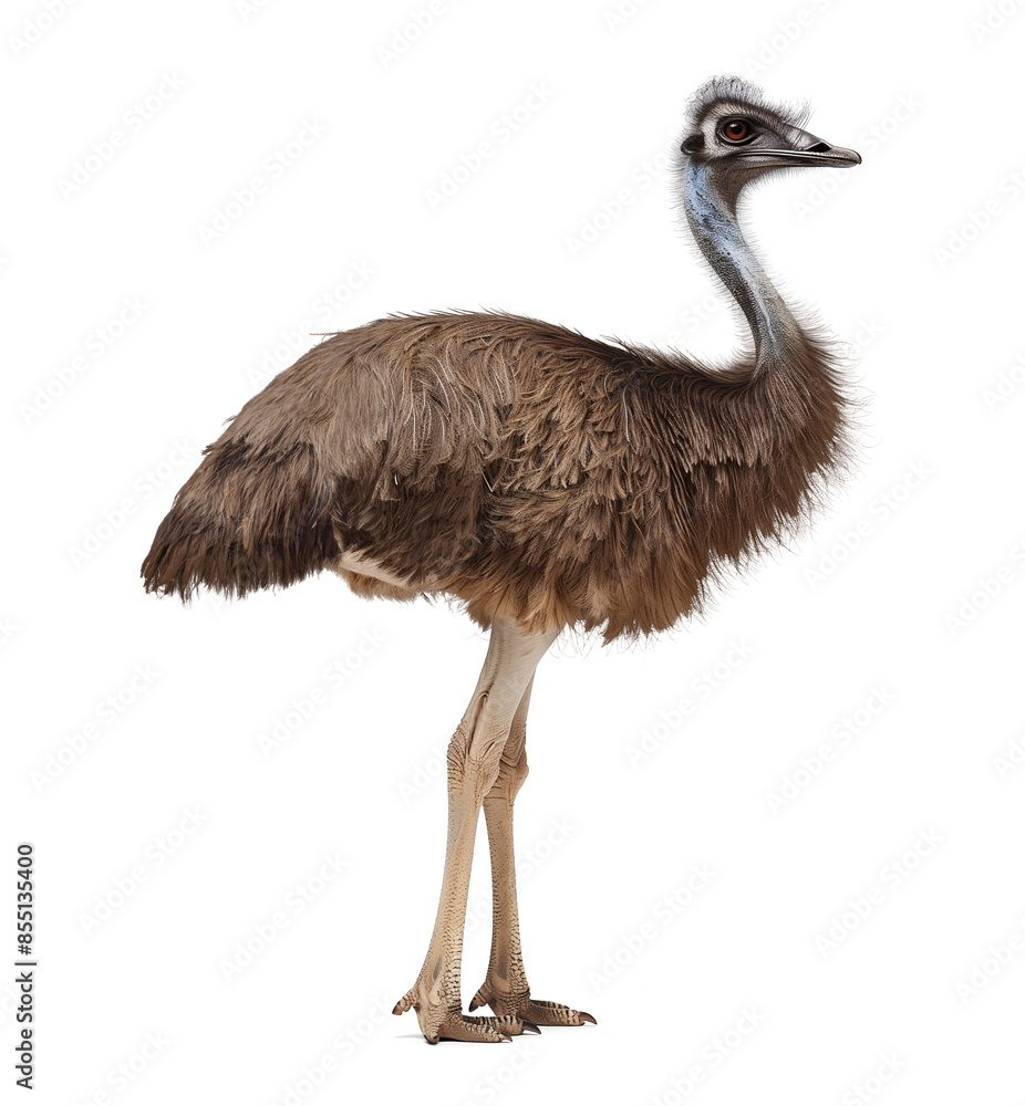 Side view of an emu bird on isolated transparent background