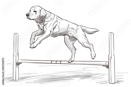 Energetic Labrador Retriever in Line Art Agility Training Illustration