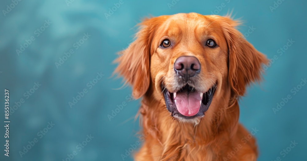 Fototapeta premium Golden Retriever Dog Smiling Against Blue Background