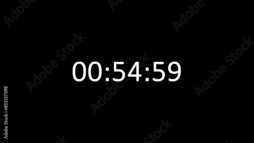 60 second or 1 minute countdown digital timer on black background.