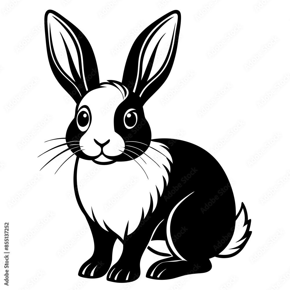 Dynamic High Contrast Bunny Rabbit Silhouette Vector Illustration on White Background. Dynamic High Contrast Bunny Rabbit Silhouette Vector Illustration on White Background.