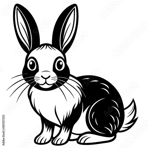 Dynamic High Contrast Bunny Rabbit Silhouette Vector Illustration on White Background.