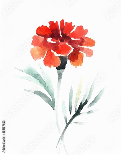 Fototapeta Naklejka Na Ścianę i Meble -  Hand drawn watercolor red marigold flower isolated on white background