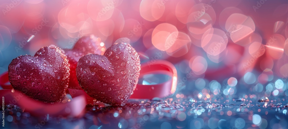 Valentines Day Decoration Ribbon Shaped Hearts on Shiny Background 2024 Valentines Day Decoration Ribbon Shaped Hearts on Shiny Background 2024