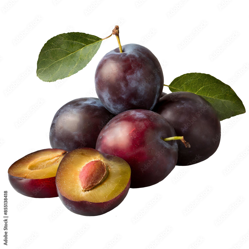 Group of plums, isolated image on transparent background Group of plums, isolated image on transparent background