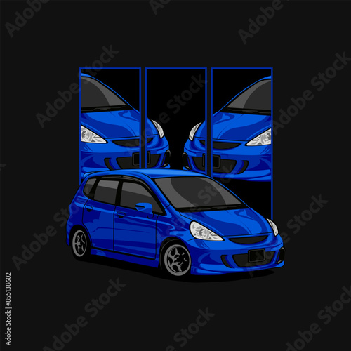 Street Racing Vector Illustration. Blue sport car vector template illustration can use logo t shirt, apparel, sticker group community, poster, flyer banner modify auto show.