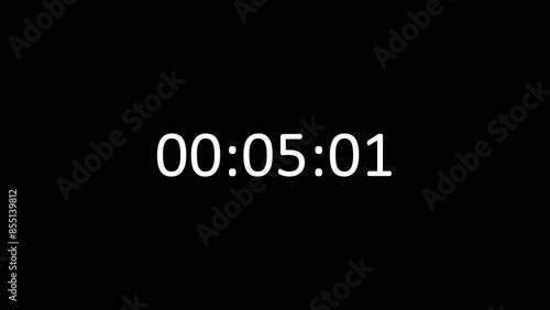 Time counter 0f 1 minute or 60 second on black screen. Countdown and time running animation.