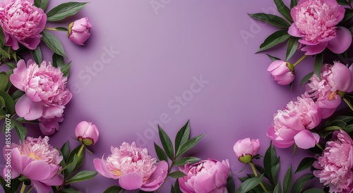 Pink Peony Flowers Arranged on Lavender Background
