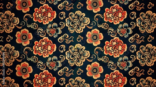 Asian flower pattern wallpaper