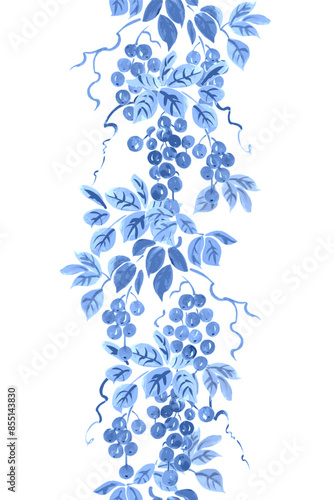 vertical seamless border with monochrome blue bunches of grapes