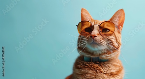 Cool Cat Wearing Sunglasses Against Blue Background © olegganko