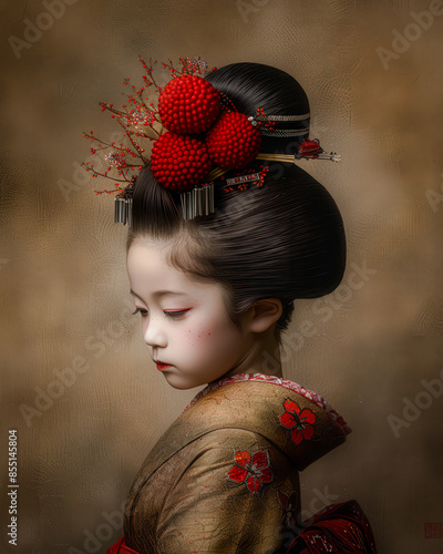 Abstract Neo-Surrealist Art Ethereal Woman's Face Merged with Nature Elements, Featuring Bold Orange Sun and Delicate Grass Strokes , Japanese art for a Contemporary Artistic Statement Wallpaper