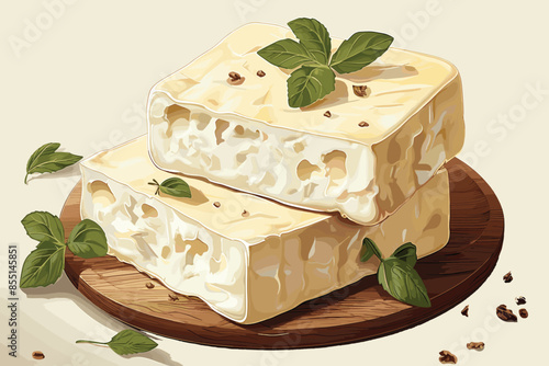Grilled halloumi cheese salad with baked vegetables vector. and illustration 