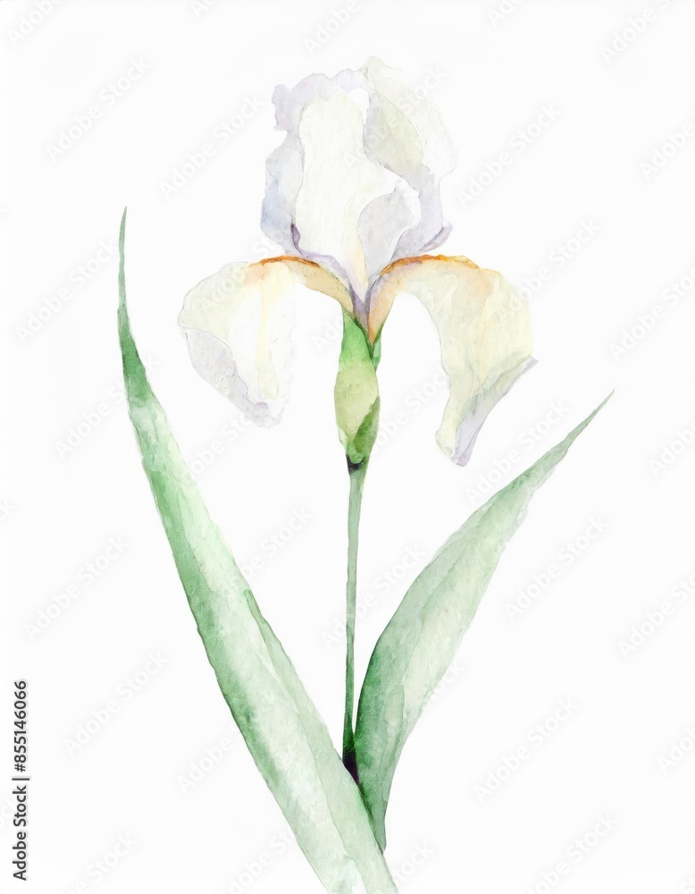 Fototapeta premium Hand drawn watercolor white iris flower isolated on white background
