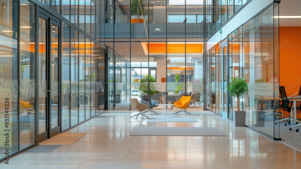 Energyefficient glazing in a contemporary office, reducing energy consumption, front view, highlighting advanced window technology, advanced tone, vivid Energyefficient glazing in a contemporary office, reducing energy consumption, front view, highlighting advanced window technology, advanced tone, vivid