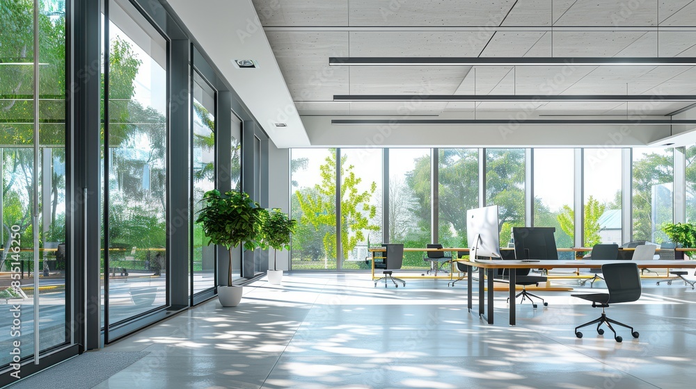 Energyefficient glazing in a contemporary office, reducing energy consumption, front view, highlighting advanced window technology, advanced tone, vivid Energyefficient glazing in a contemporary office, reducing energy consumption, front view, highlighting advanced window technology, advanced tone, vivid