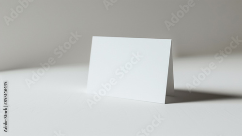Blank white folded card on a white background, providing a minimalist and versatile template ideal for invitations, greeting cards, or business stationery.