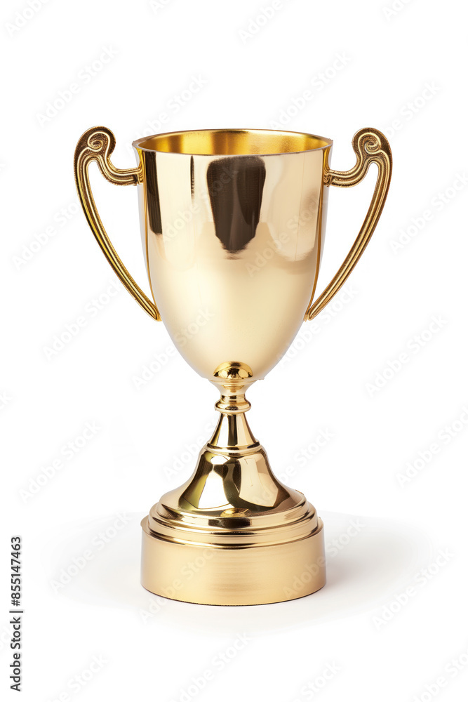 Gold trophy cup isolated on a white background. Created with Generative AI technology. Gold trophy cup isolated on a white background. Created with Generative AI technology.