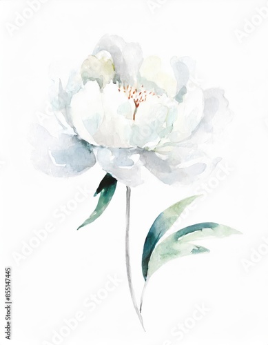 Hand drawn watercolor white peony flower isolated on white background © Mangata Imagine