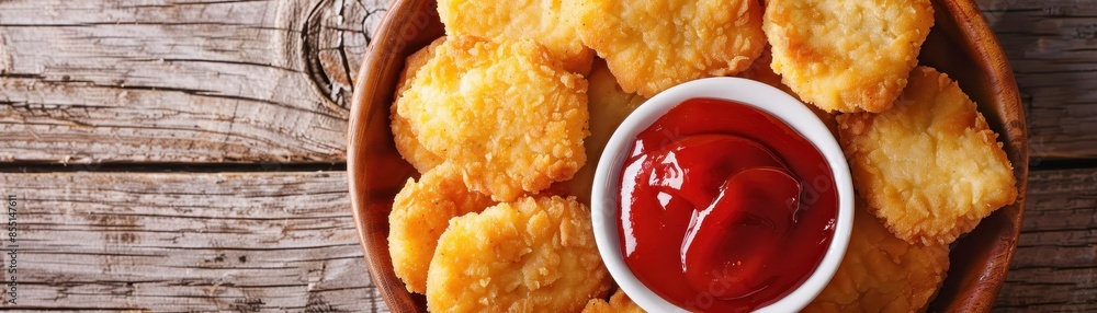 Golden chicken nuggets with ketchup sauce