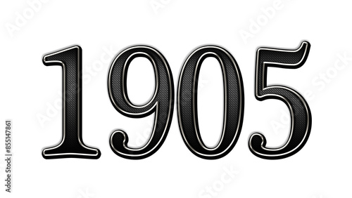 black metal 3d design of number 1905 on white background.
