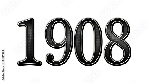 black metal 3d design of number 1908 on white background.