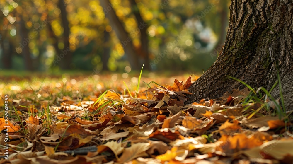 Leaves drop composting naturally beneath the tree Leaves drop composting naturally beneath the tree