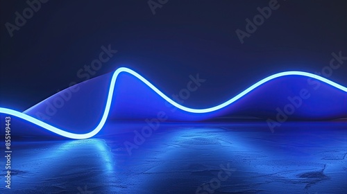 neon blue wave 3d render: abstract background with led lights for wallpapers and designs