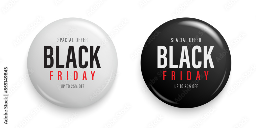 Black Friday promotion sale label discount 25 percent price. Black and white round shiny discount badge. Promotion, price tag design element. Banners design. Vector illustration Black Friday promotion sale label discount 25 percent price. Black and white round shiny discount badge. Promotion, price tag design element. Banners design. Vector illustration