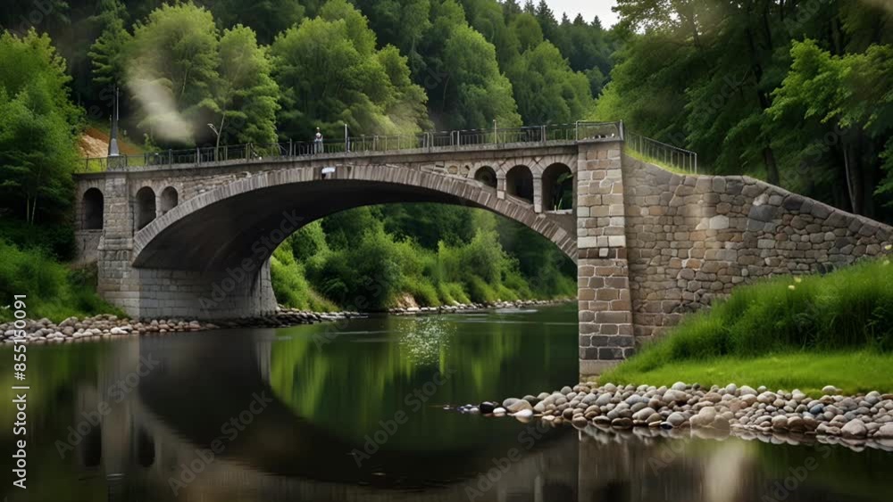 ancient bridge in the middle of a dense forest during a sunny morning, seamless looping 4k video animation background ancient bridge in the middle of a dense forest during a sunny morning, seamless looping 4k video animation background