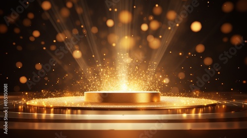 Golden podium with sparkling lights. © Media Srock