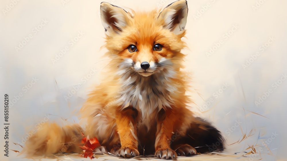 Obraz premium Cute red fox cub sitting on a white background
