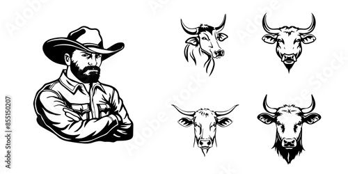 farmer and cattle mascot