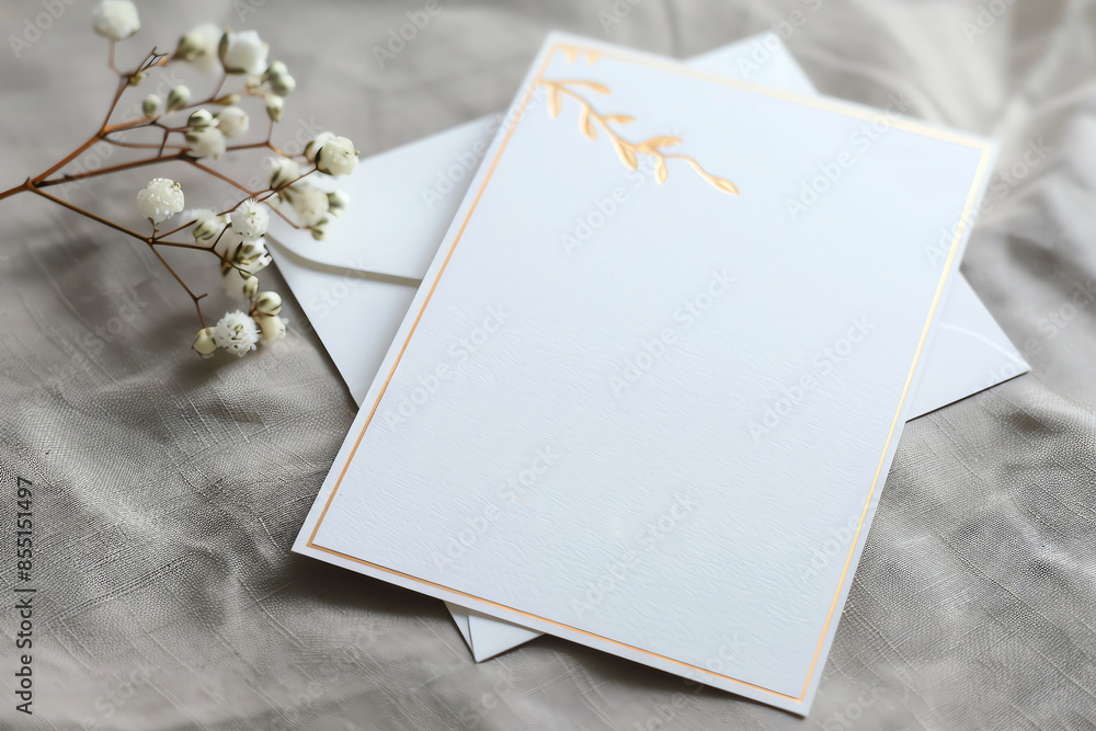 Elegant blank wedding invitation card with envelope and floral design. Elegant blank wedding invitation card with envelope and floral design.