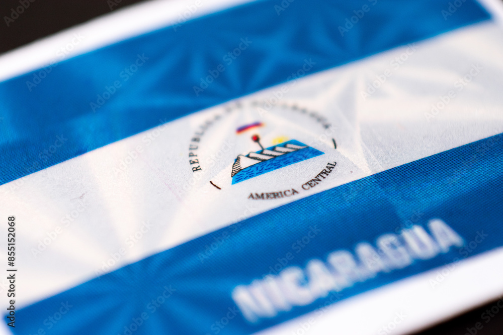 Obraz premium Close up high angle view of Nicaragua country flag 