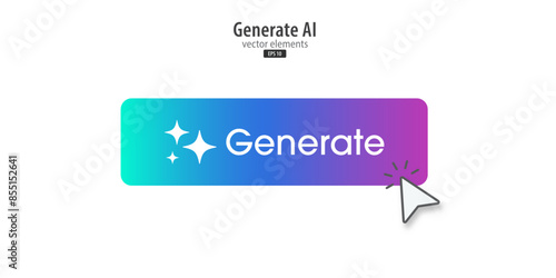 Generative AI square button. Artificial intelligence and Machine learning technology concept. AI enters by command prompt to generate ideas. Chat with AI. UI UX design, Vector illustration.