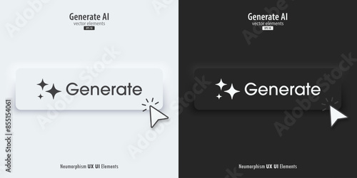 Generative AI button. Black and white button. Artificial intelligence and Machine learning concept. AI enters by command prompt to generate ideas. Chat with AI. UI UX design, Vector illustration.