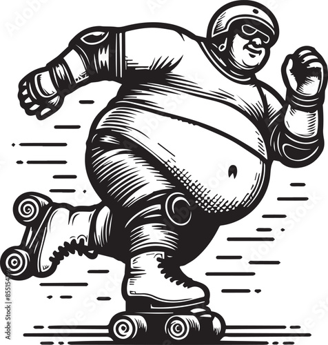 vector illustration of a fat man rollerblading
