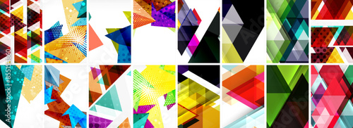 Triangles and circles abstract shapes templates set