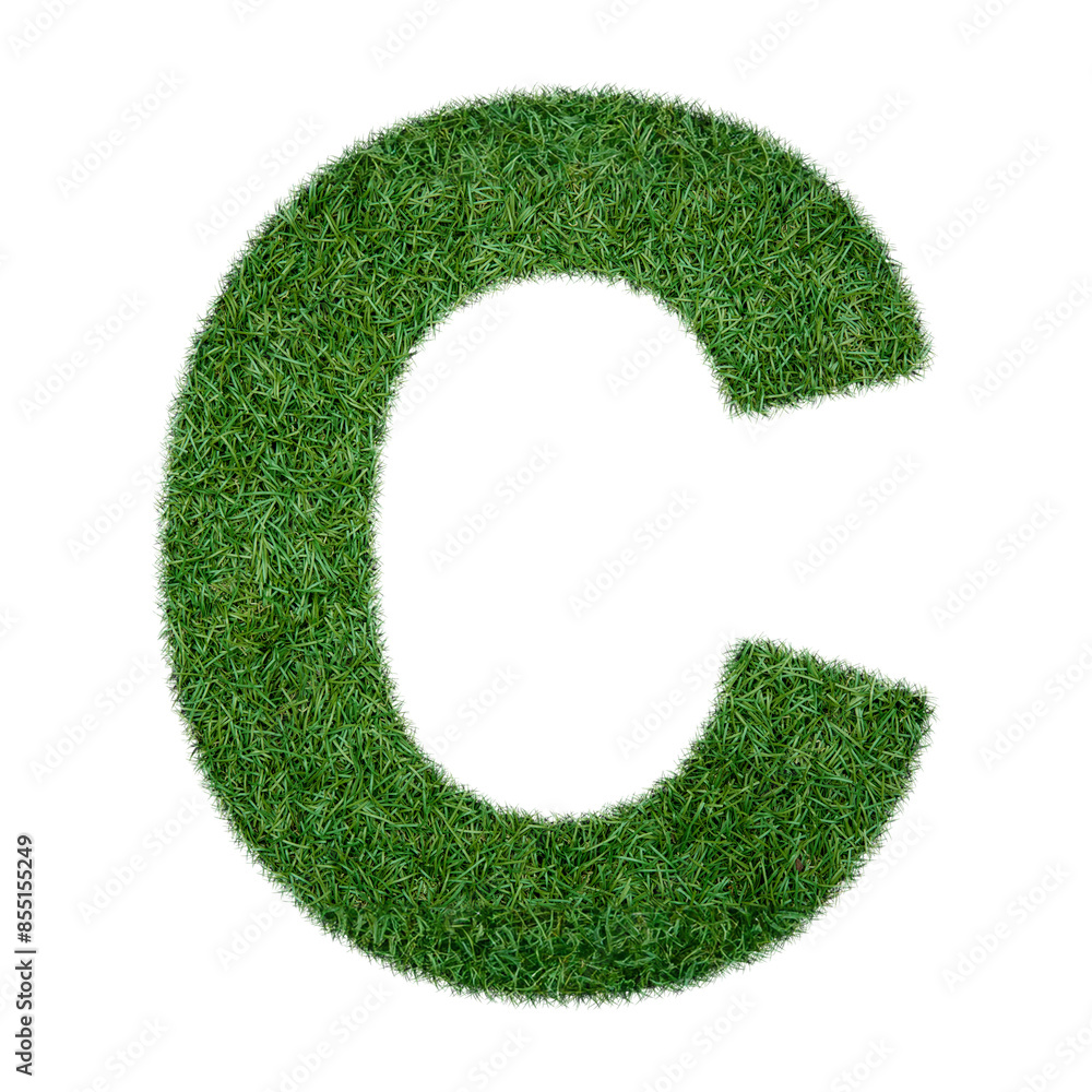 Alphabet letter C grass texture isolated on a transparent background, cut-out background, eco-text effect Alphabet letter C grass texture isolated on a transparent background, cut-out background, eco-text effect